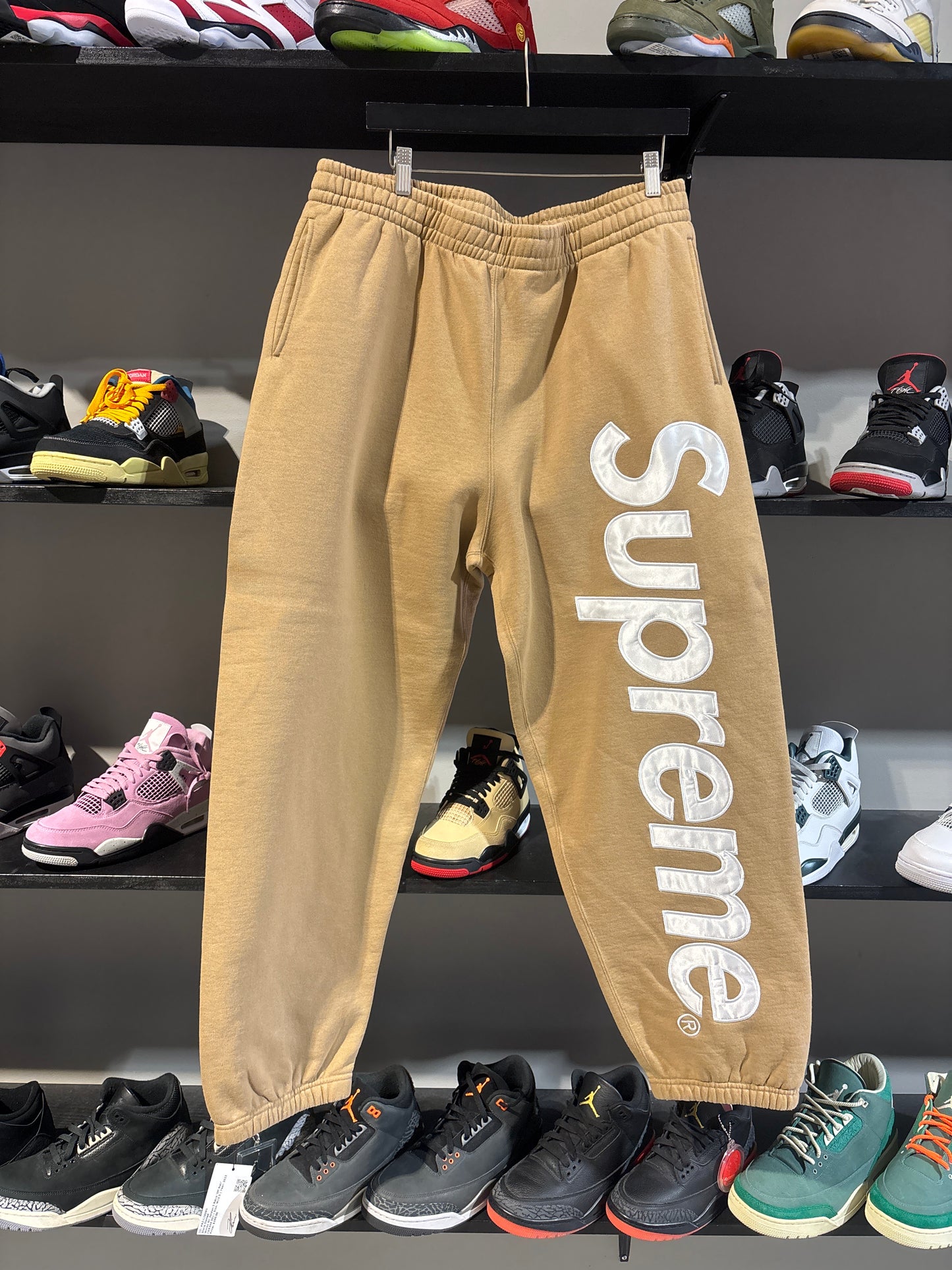 Supreme Satin Applique Sweats Brown Sz XL