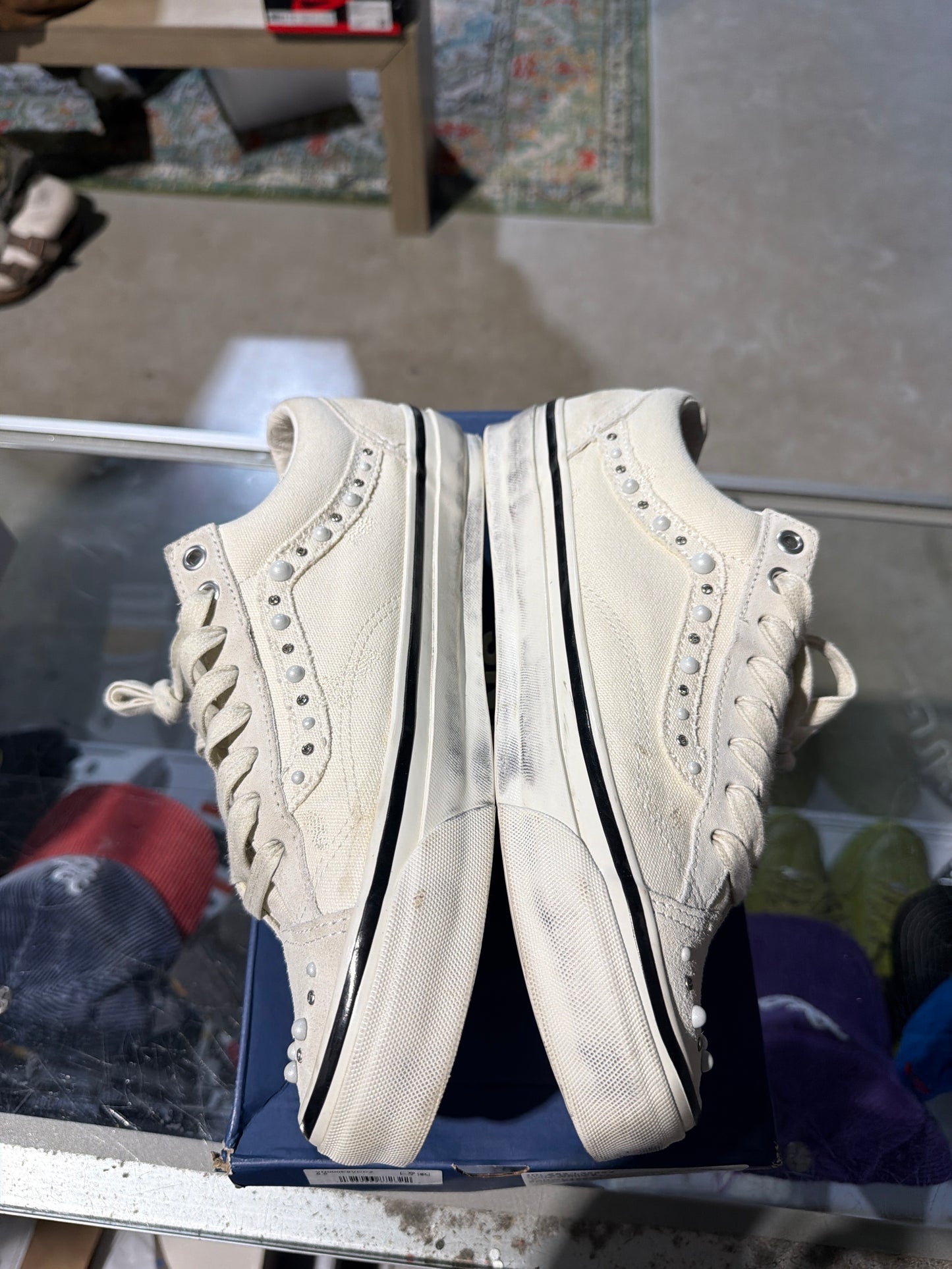 Vans White Pearlized Old Skool Used Sz 9.5