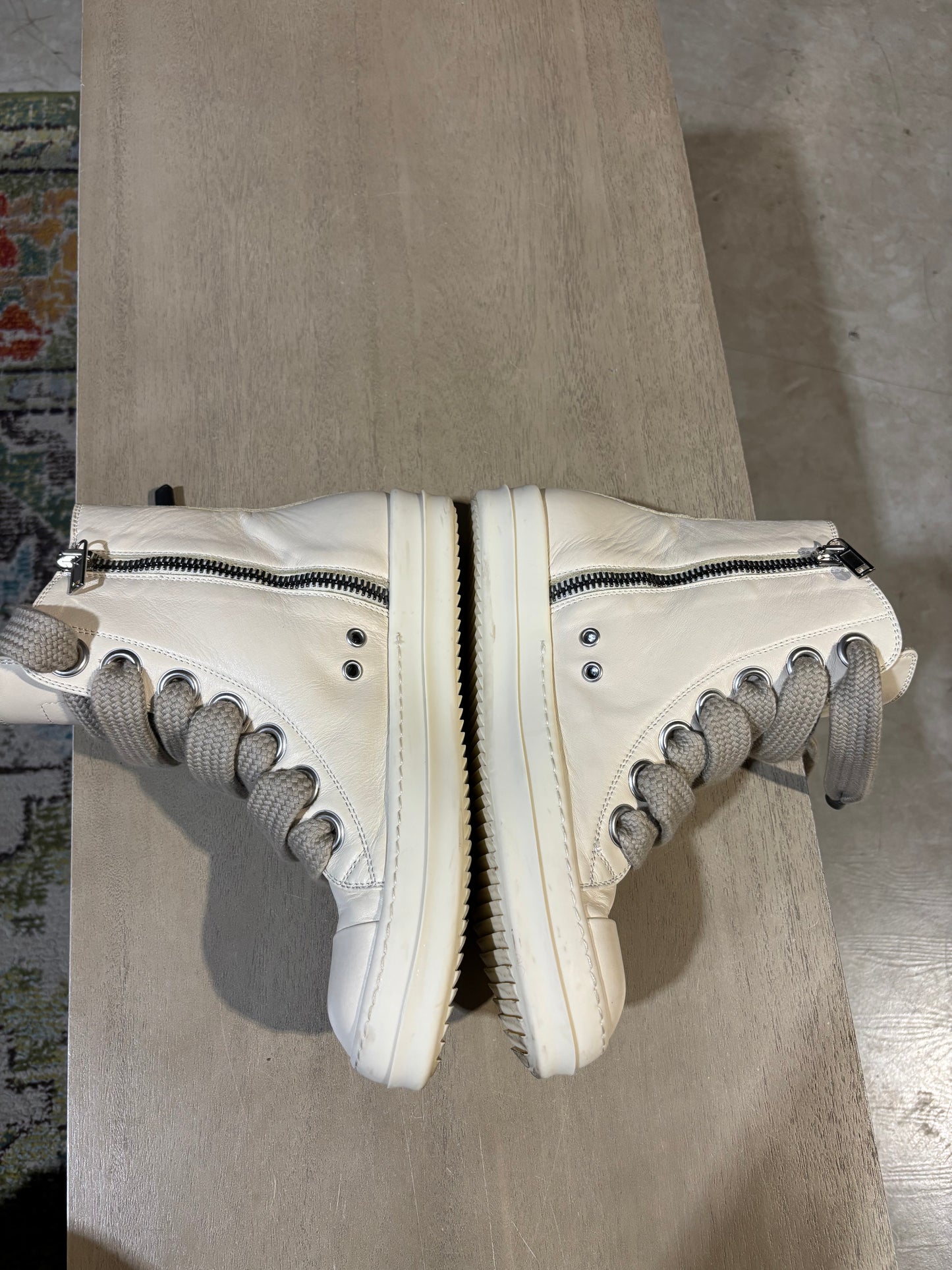 Cream Leather Jumbo Lace Rick Owens Used Sz 7 NB
