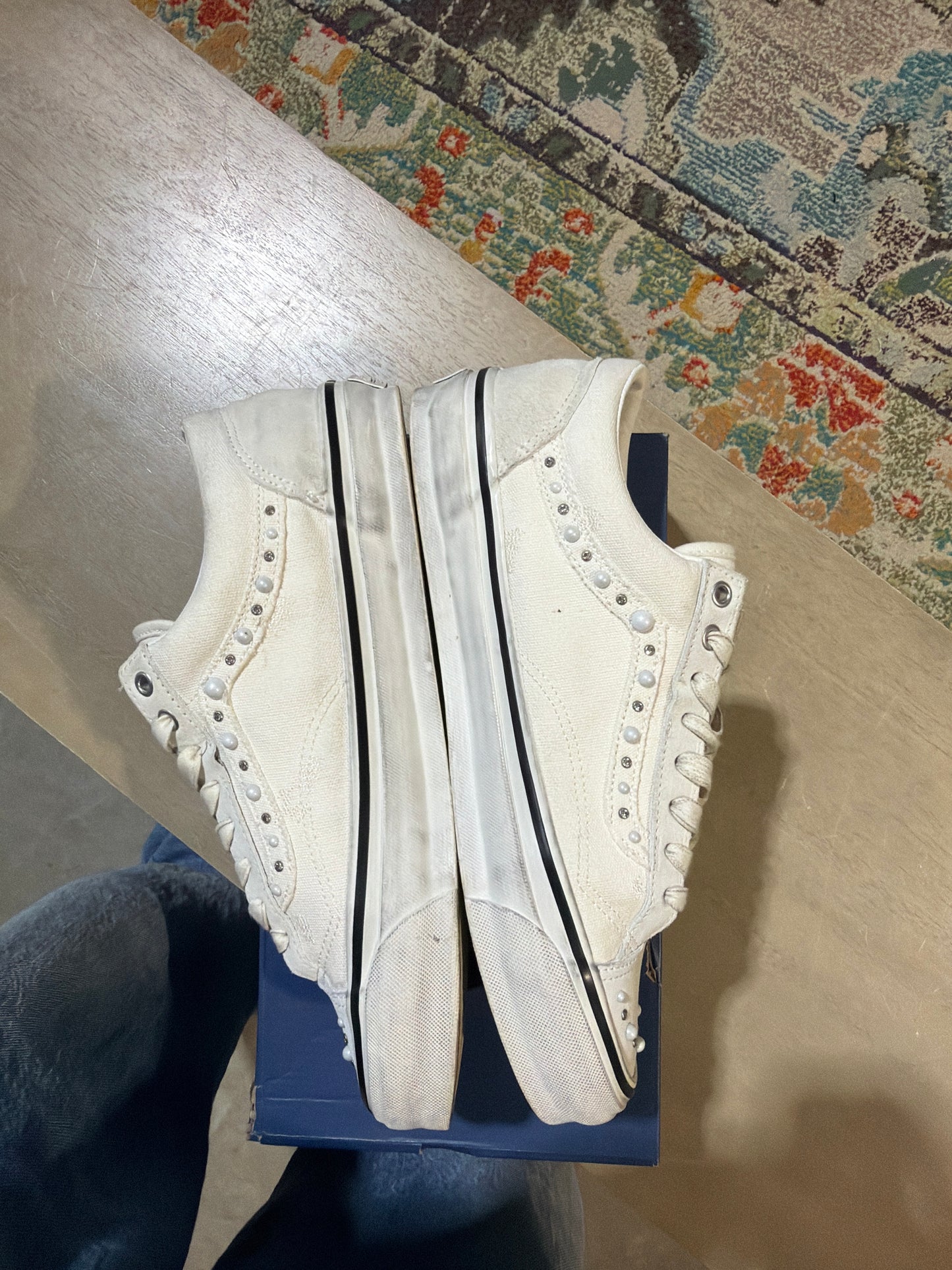 Vans Marshmallow Pearlized Vans Used Sz 10.5