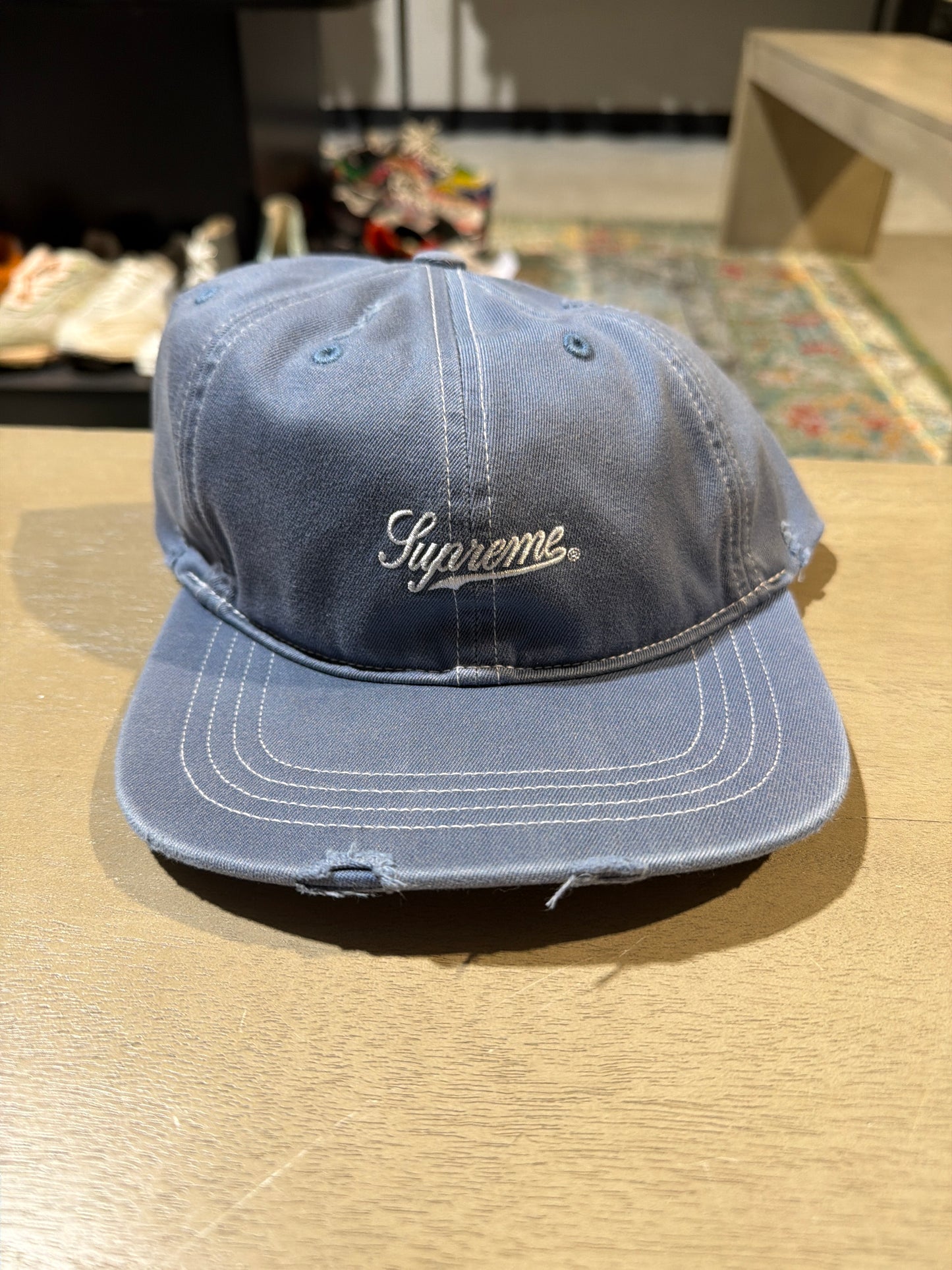 supreme 6 panel light blue hat