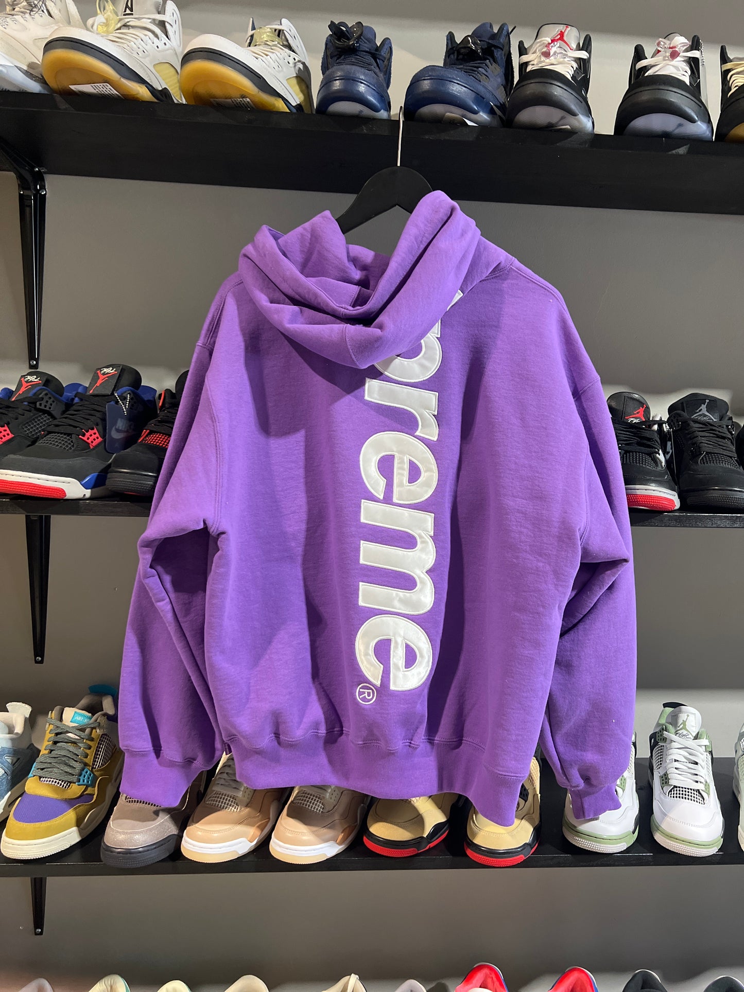 Supreme Satin Applique Hooded Sweatshirt Violet