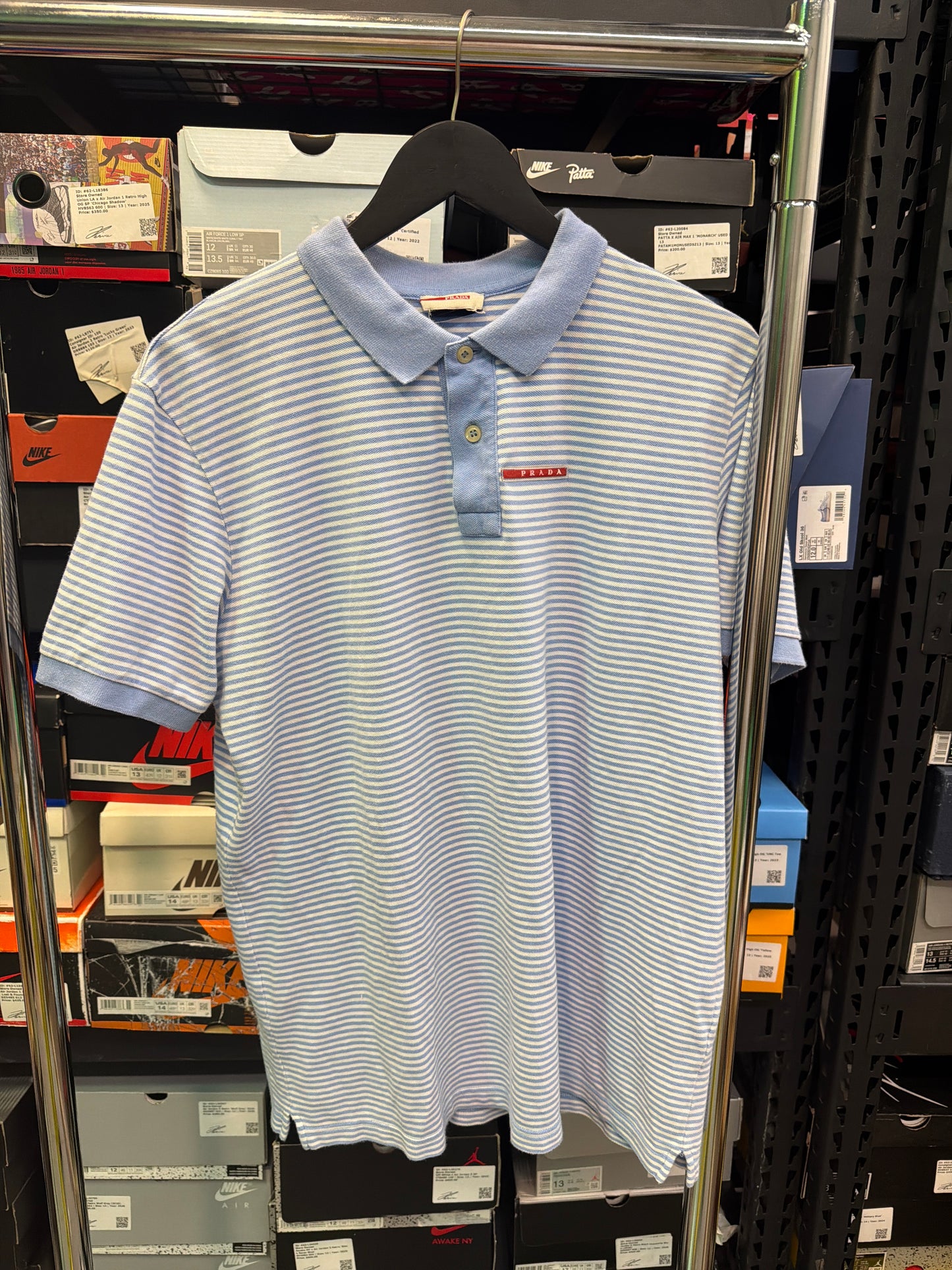 Prada blue/white striped polo sz L
