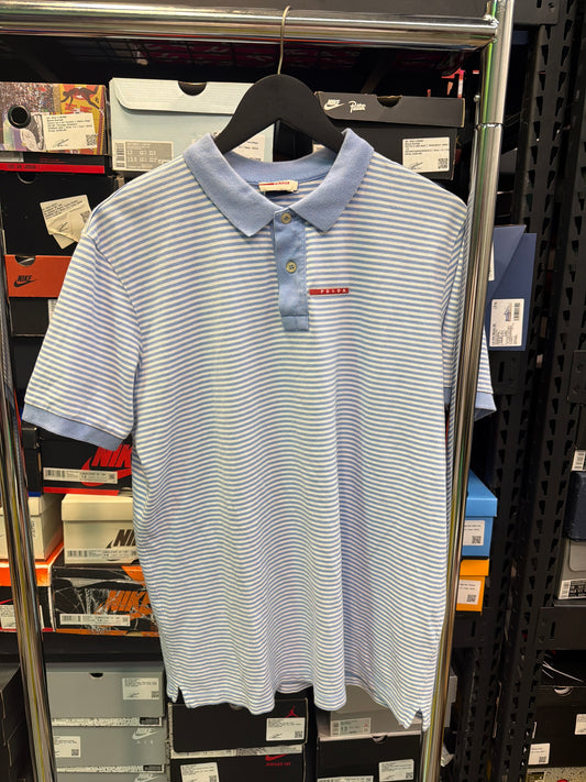 Prada blue/white striped polo sz L