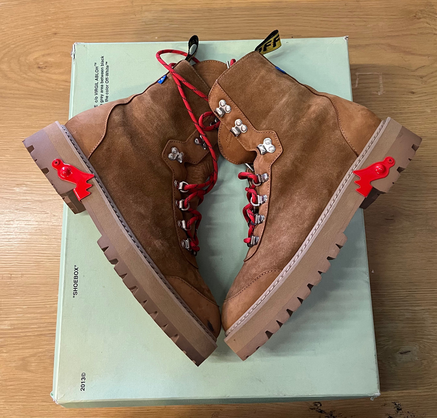 offwhite brown red hiking boots