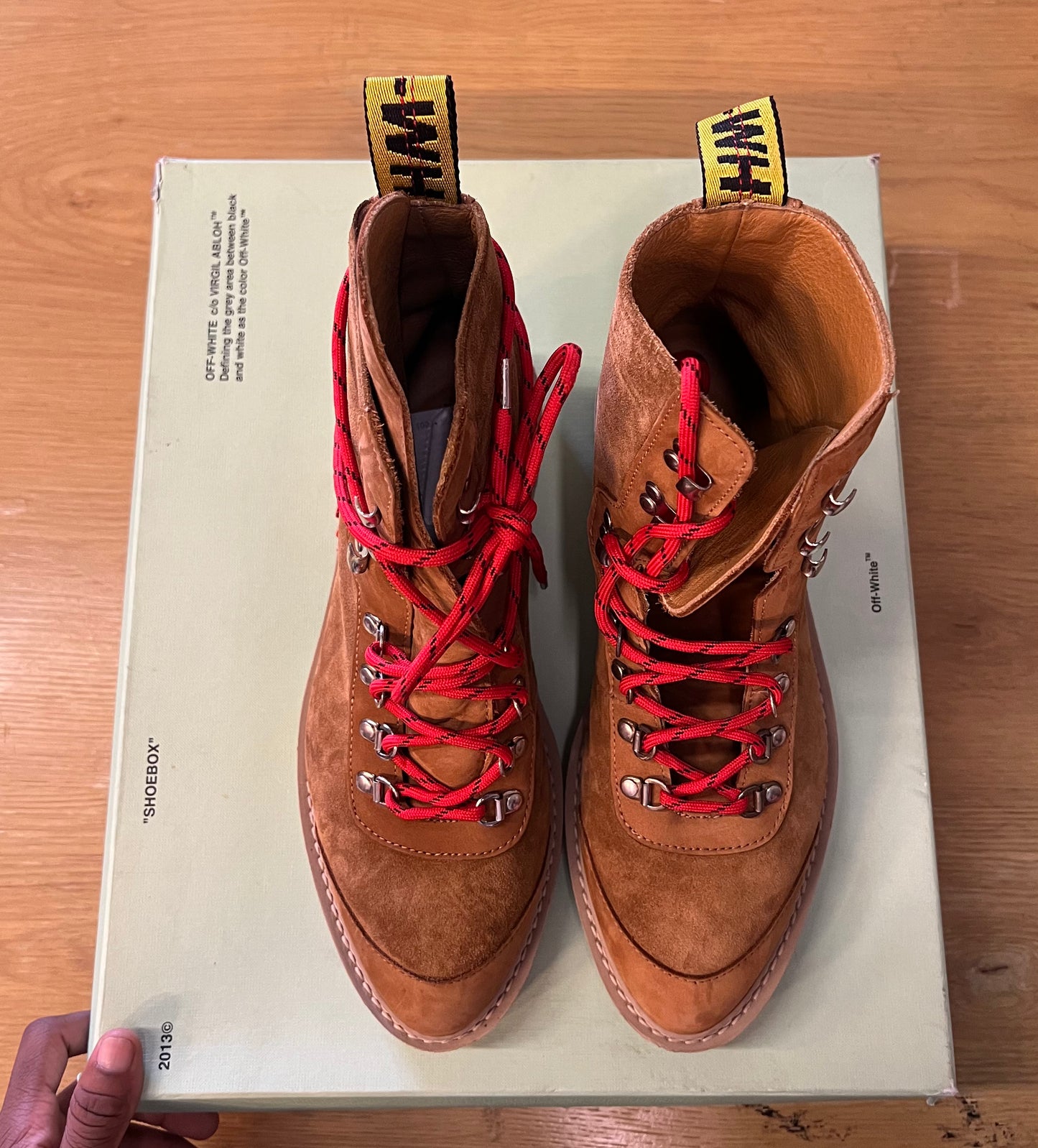 offwhite brown red hiking boots
