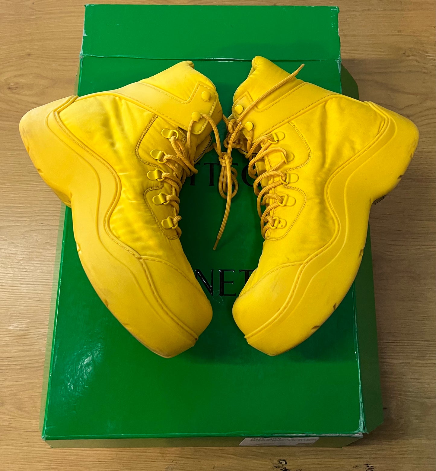 bottega yellow bomber puddle boots