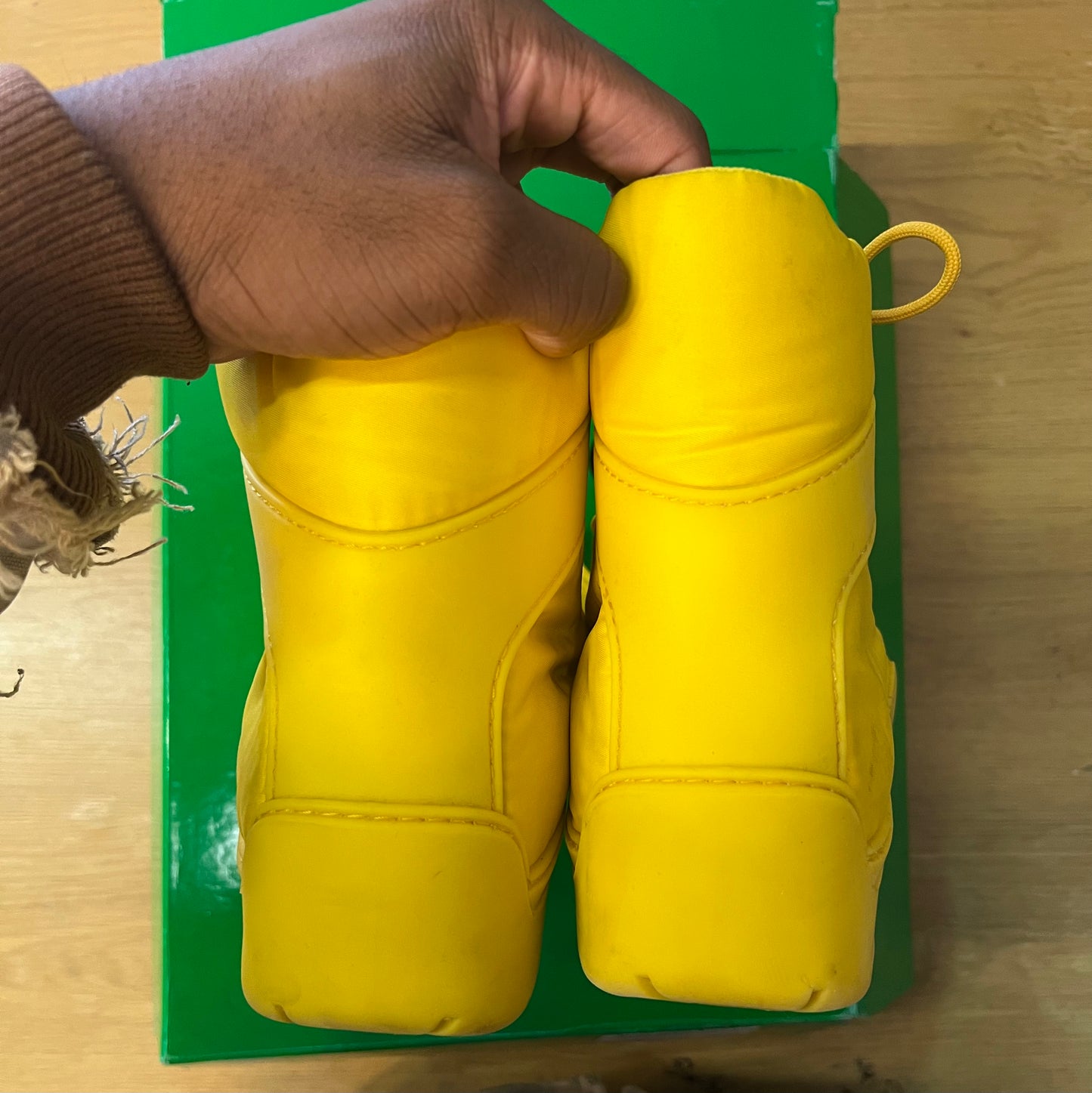 bottega yellow bomber puddle boots