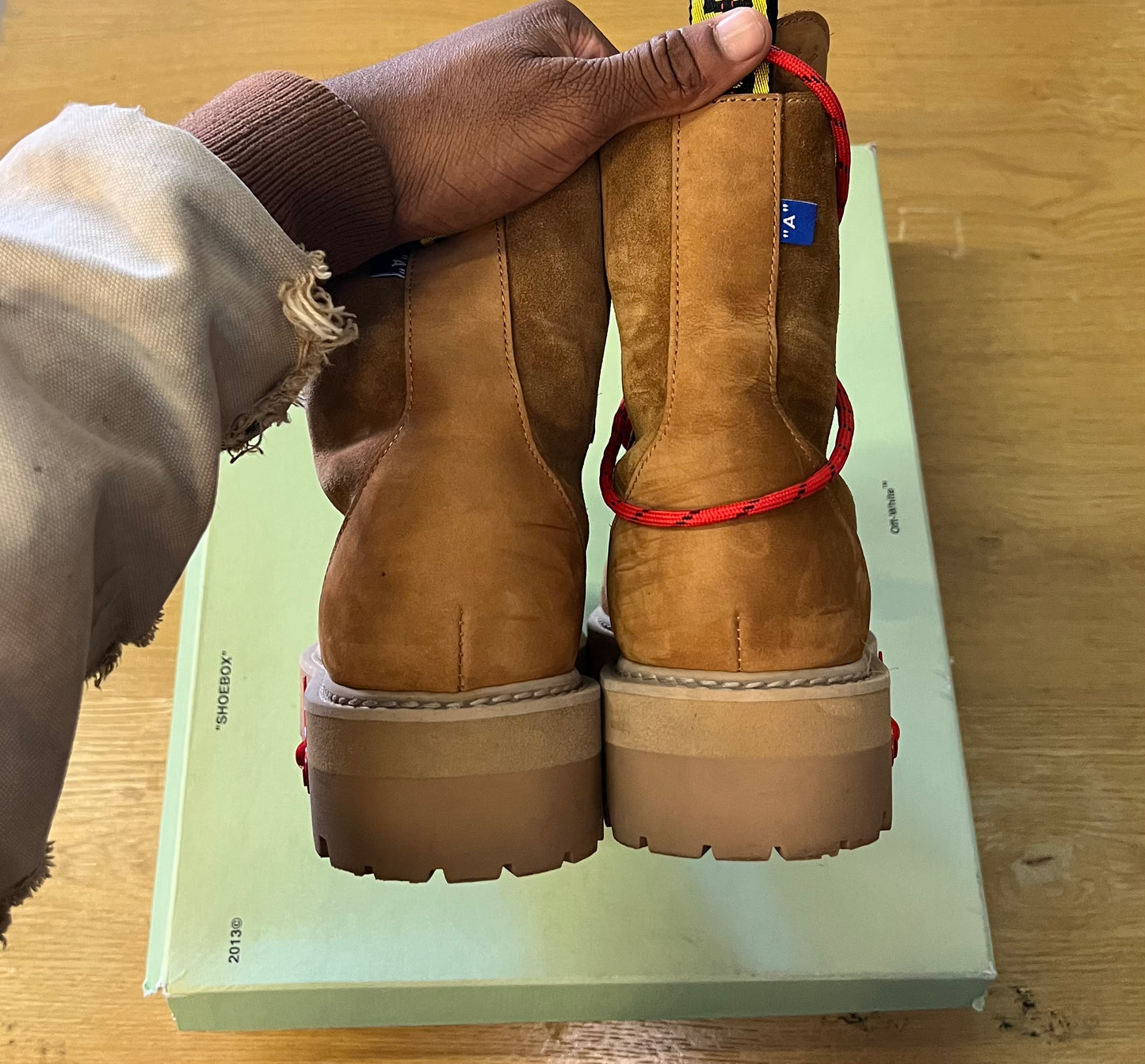 offwhite brown red hiking boots