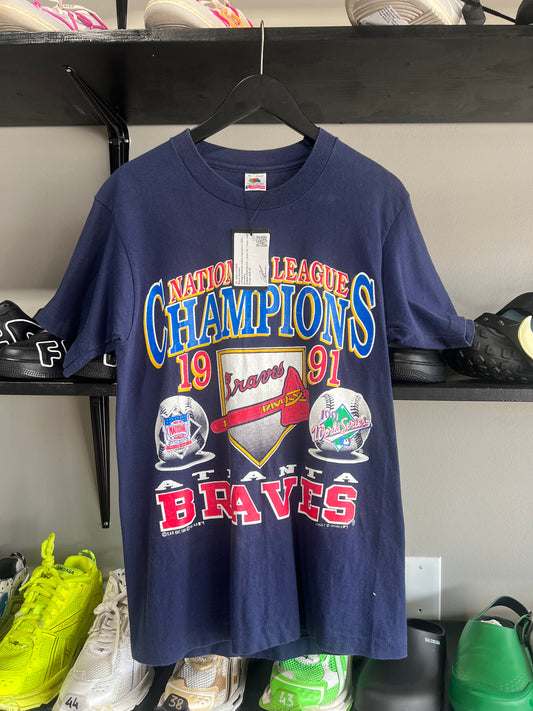 vintage braves natty champion 1991 tee navy