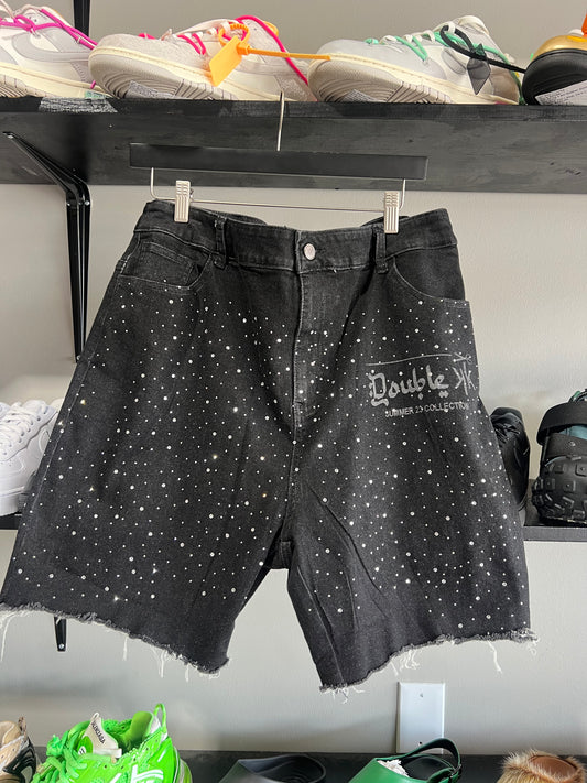 Double K Black Rhinestone Shorts