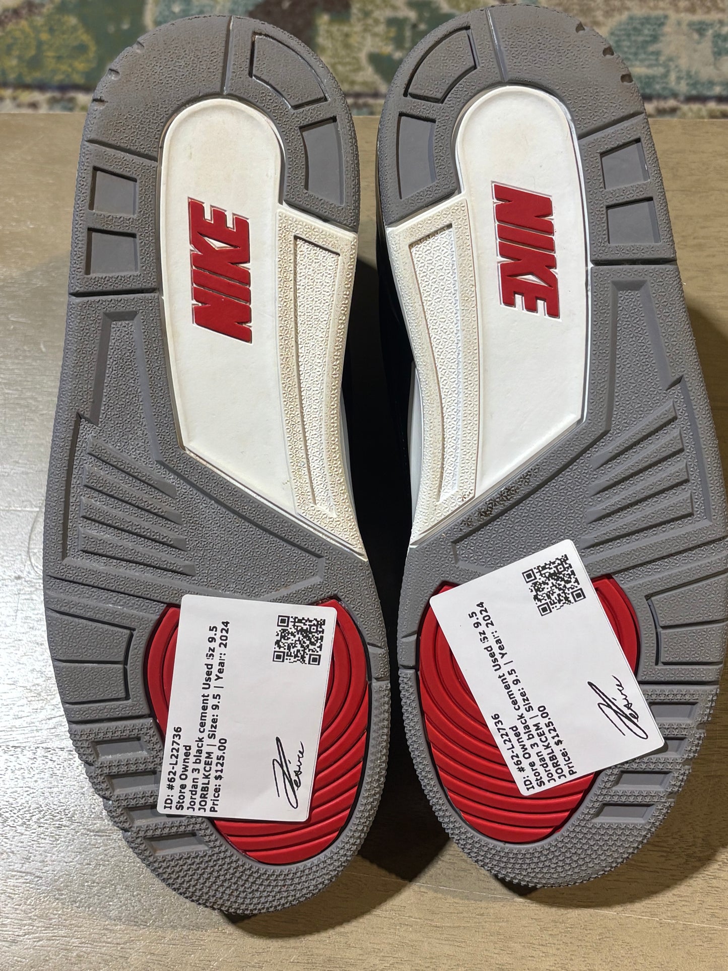 Jordan 3 black cement Used Sz 9.5
