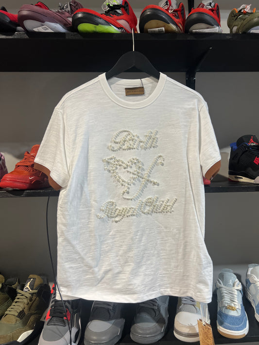 birth of a royal child pearl patchwork tee white