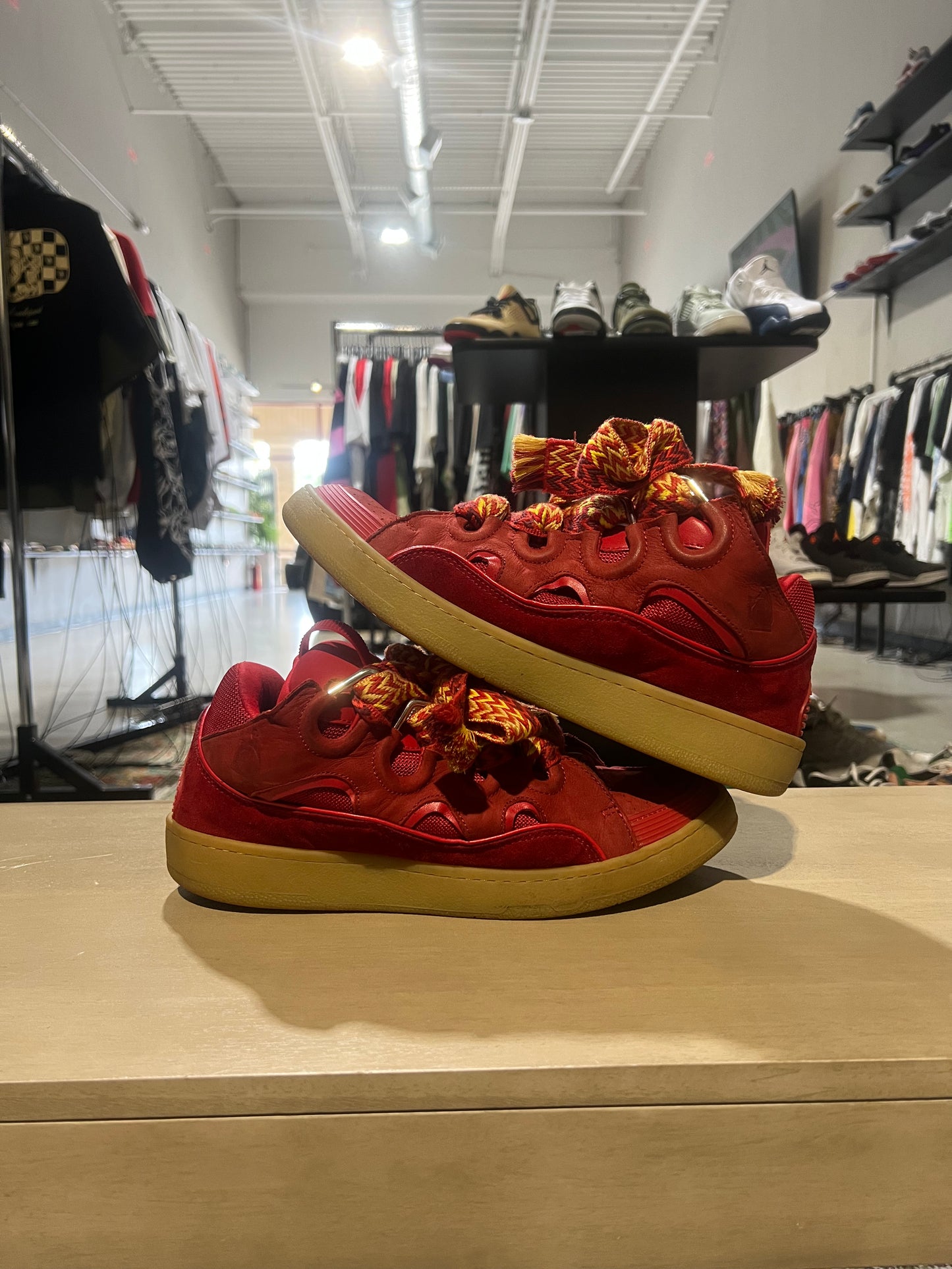 Lanvin Curb Sneakers Poppy Red Gum Used