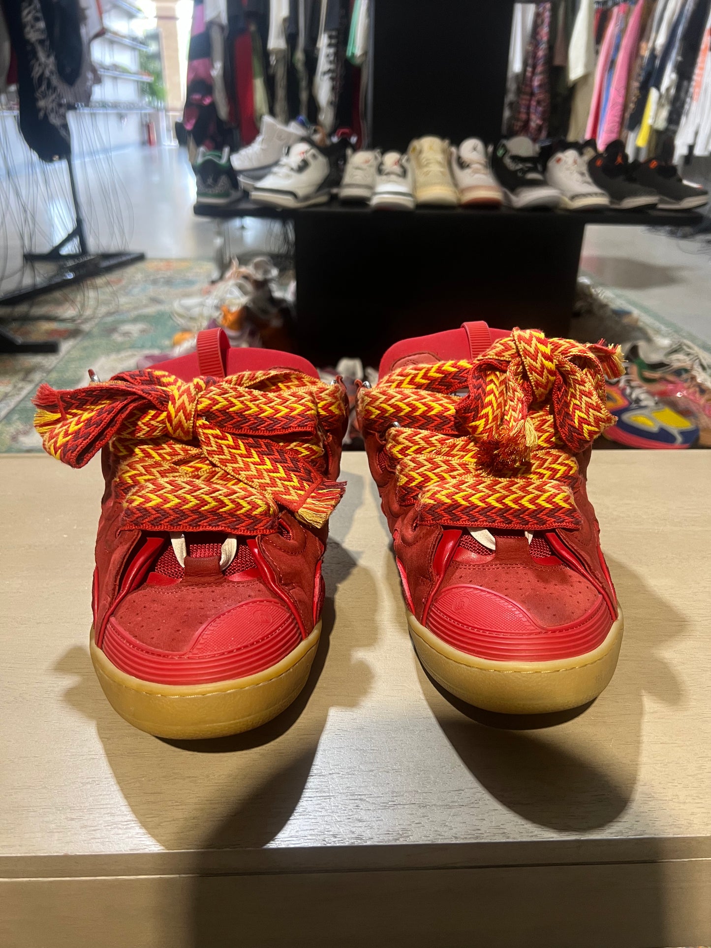 Lanvin Curb Sneakers Poppy Red Gum Used