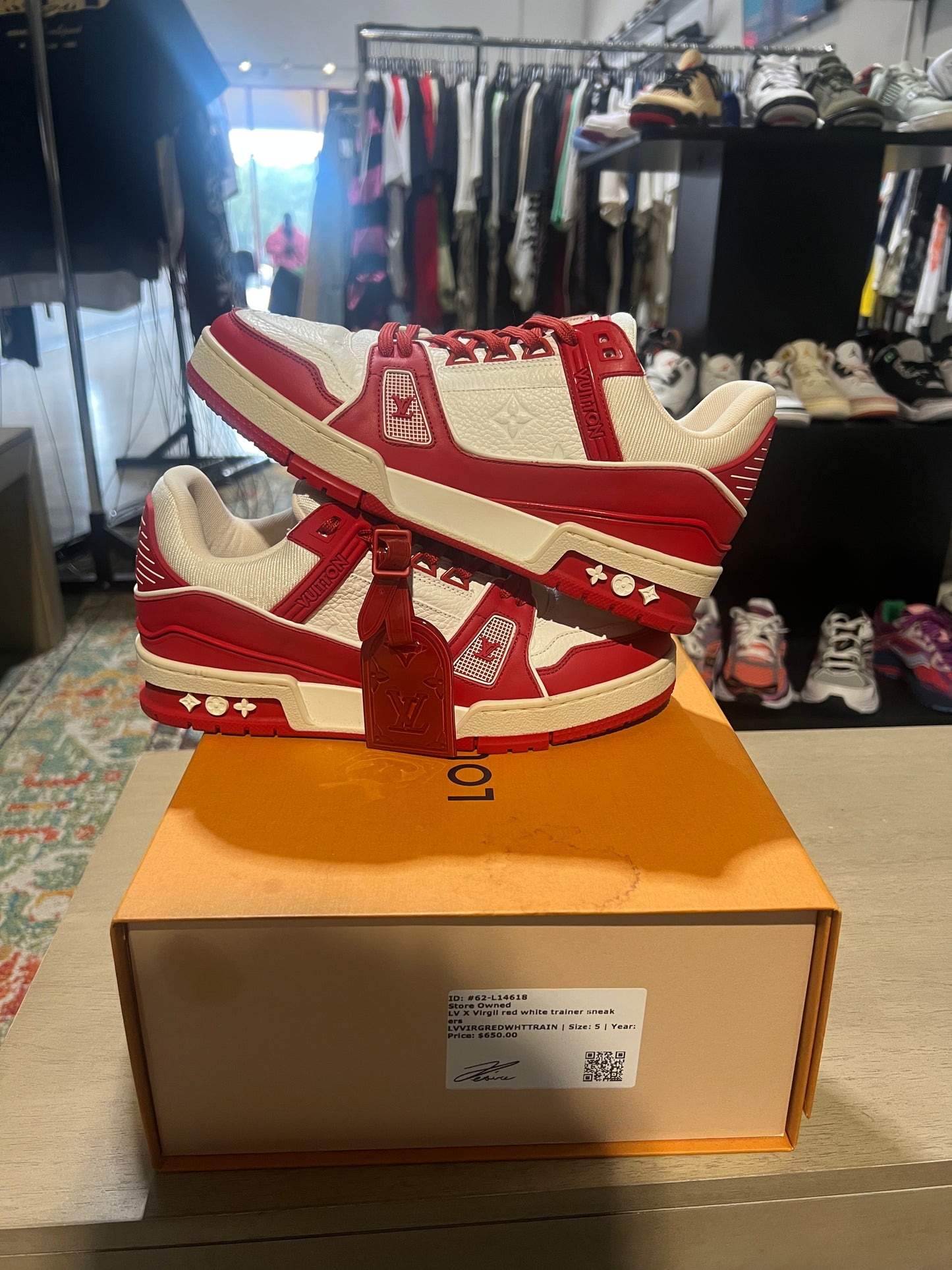 lv x virgil red white trainer used 1