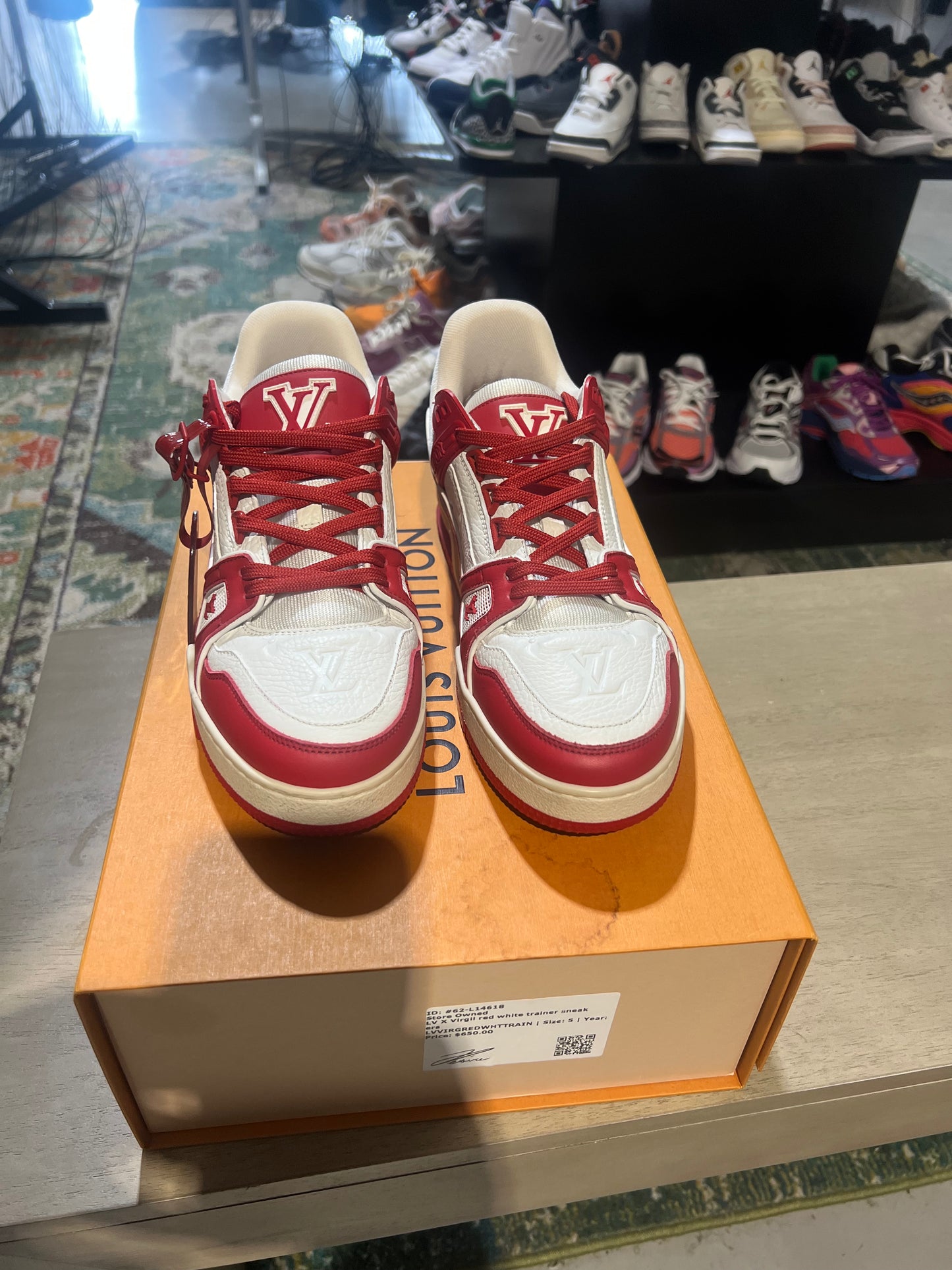 lv x virgil red white trainer used 1