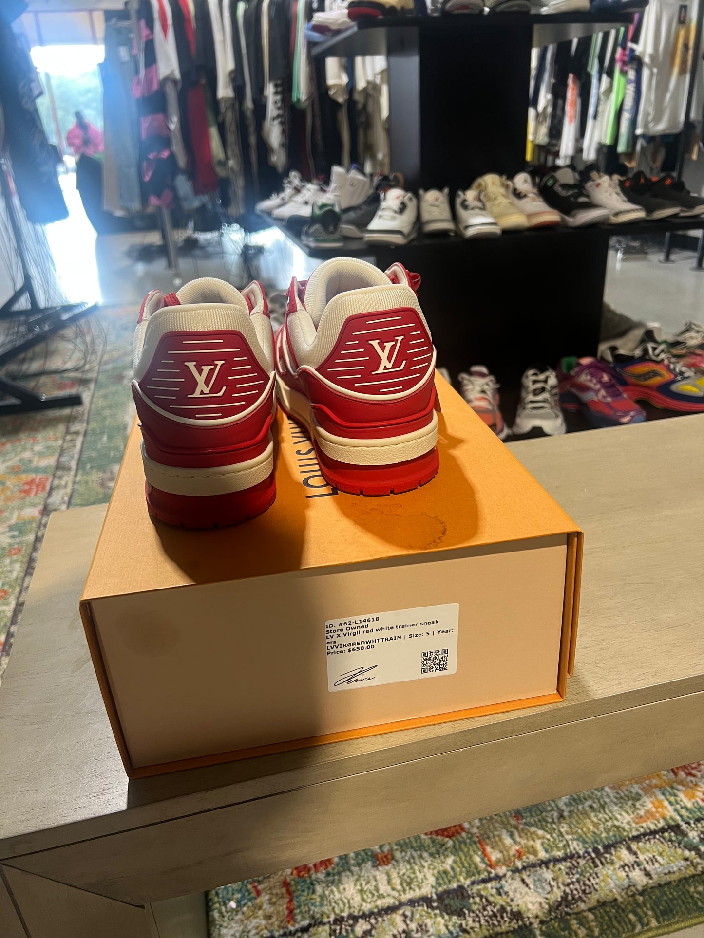 lv x virgil red white trainer used 1