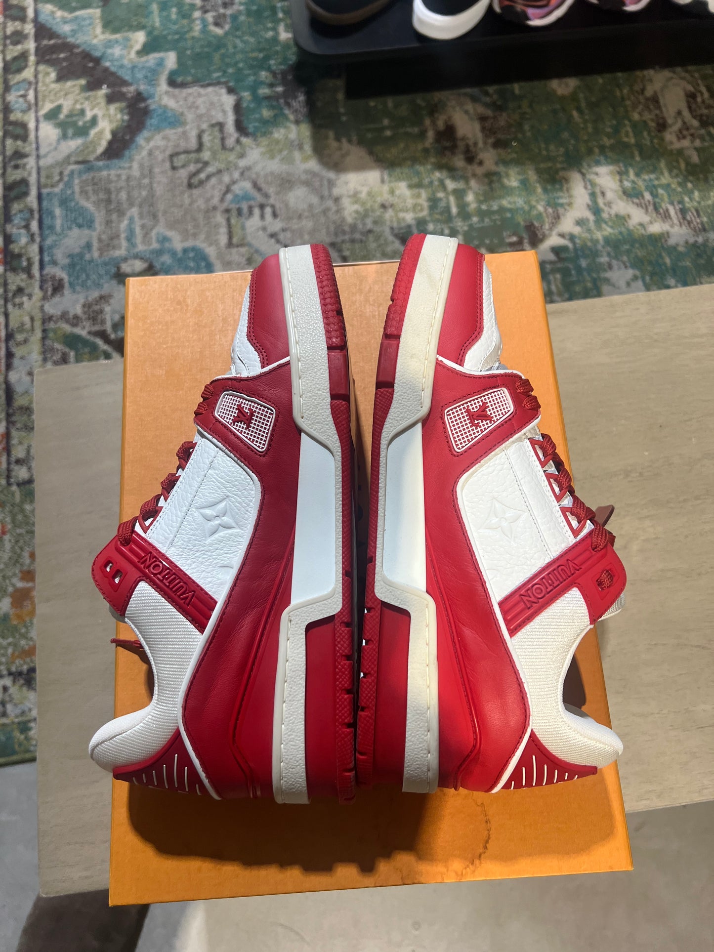 lv x virgil red white trainer used 1