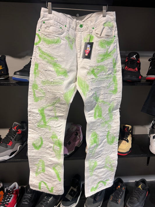 Endless Denim Jeans White/Green Sz 32