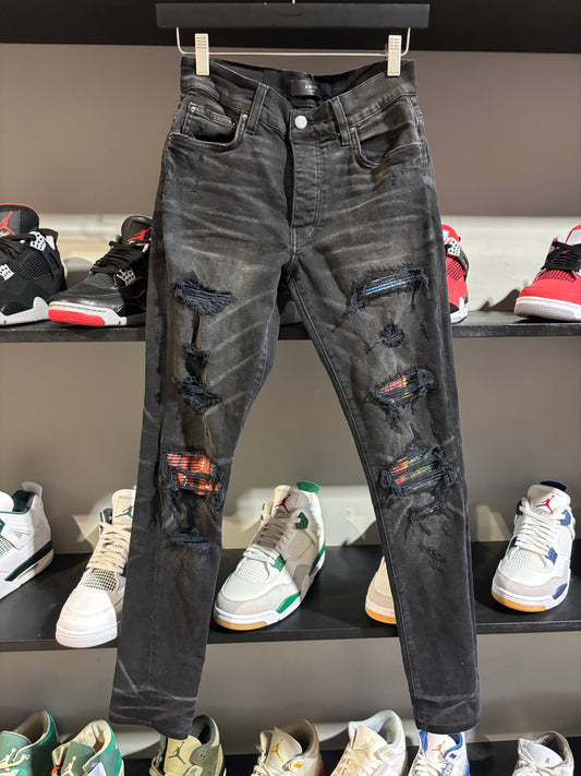 Amiri Multi Color Paneled Black Distressed Jeans