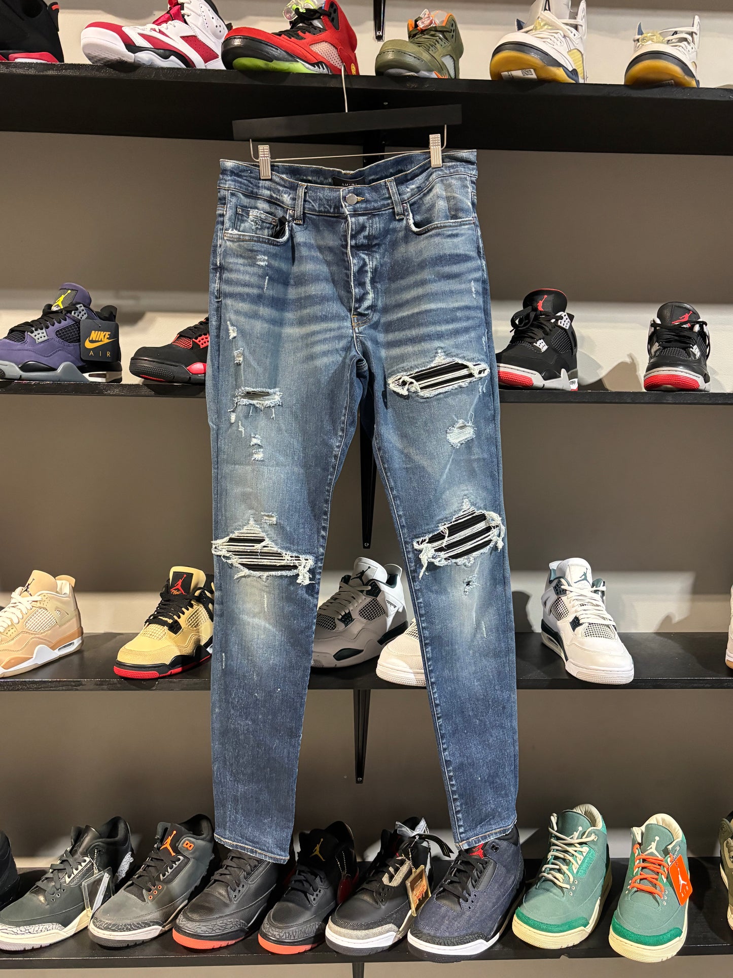 Amiri Mx1 Black Patch Blue Jeans