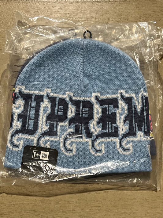 Supreme New Era Outline Beanie Blue