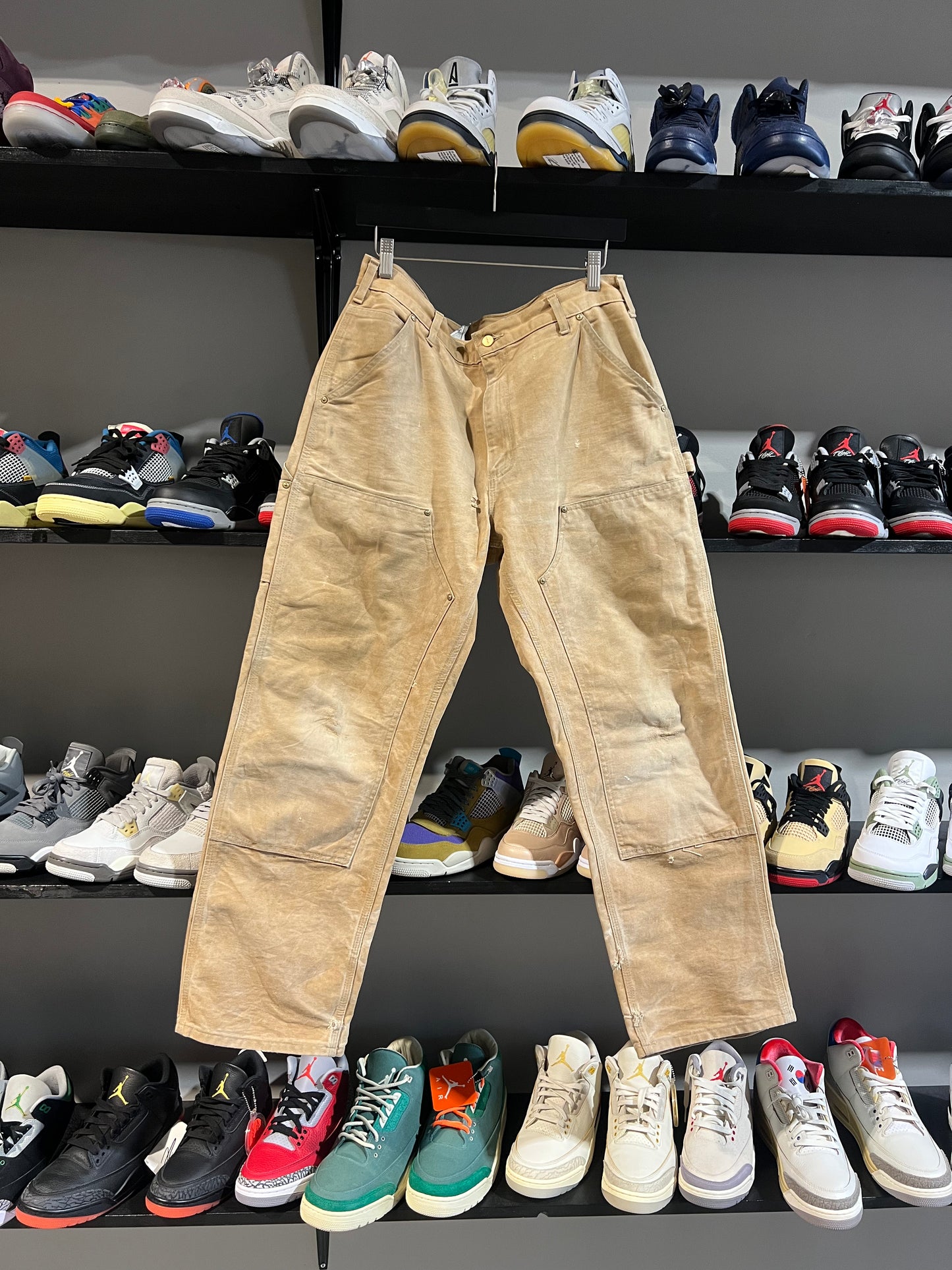 carhartt khaki faded double knees sz 34
