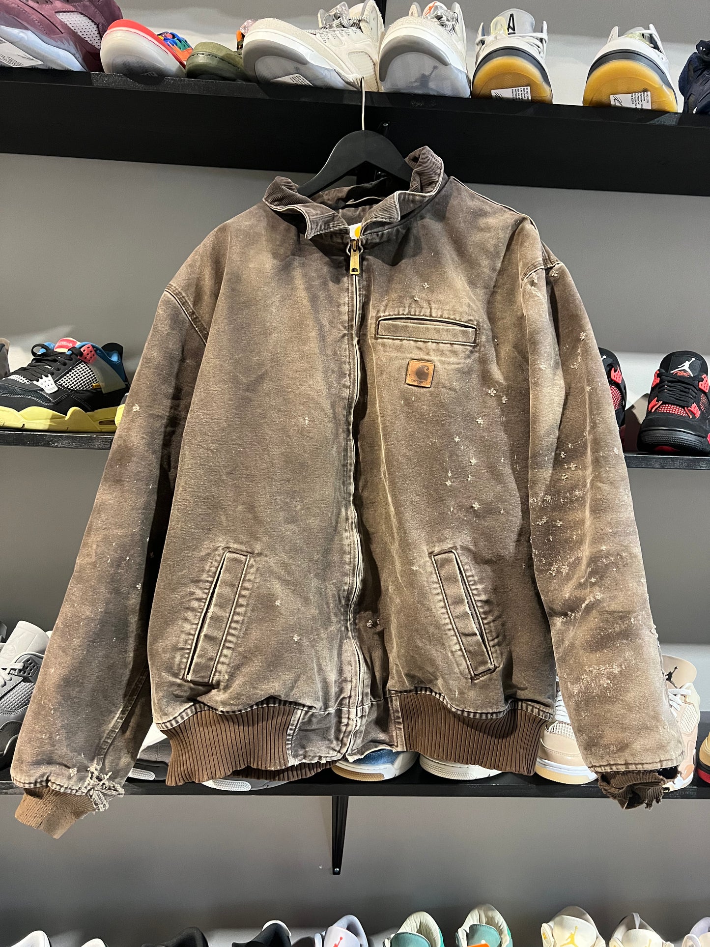 carhartt brown faded distressed hoodless jacket sz xxl