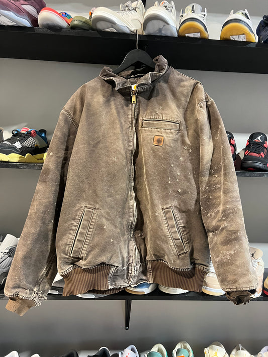 carhartt brown faded distressed hoodless jacket sz xxl