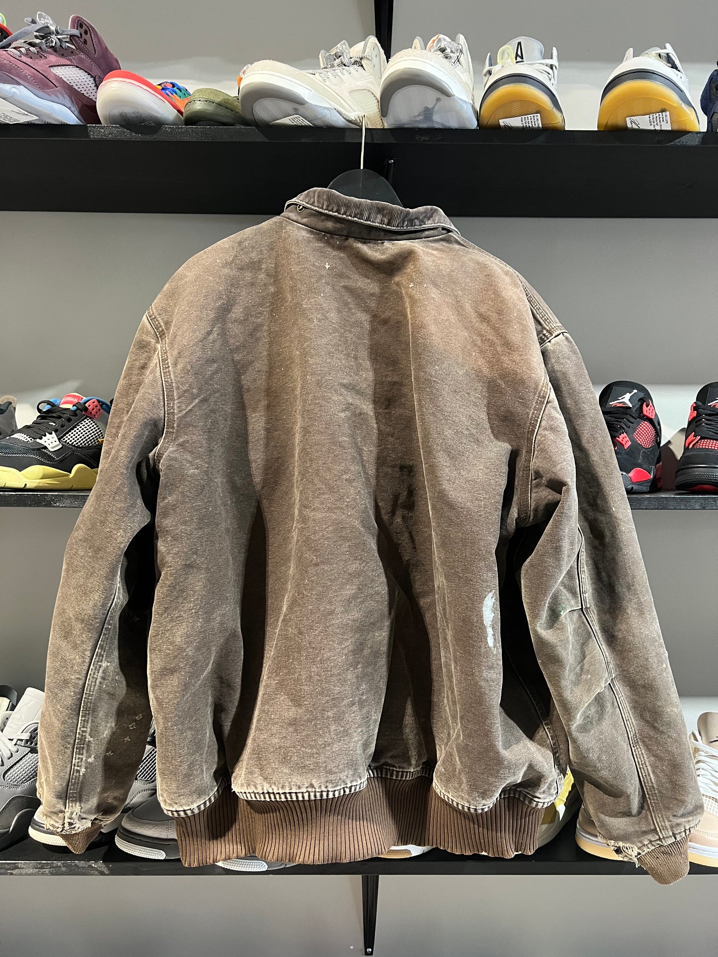 carhartt brown faded distressed hoodless jacket sz xxl