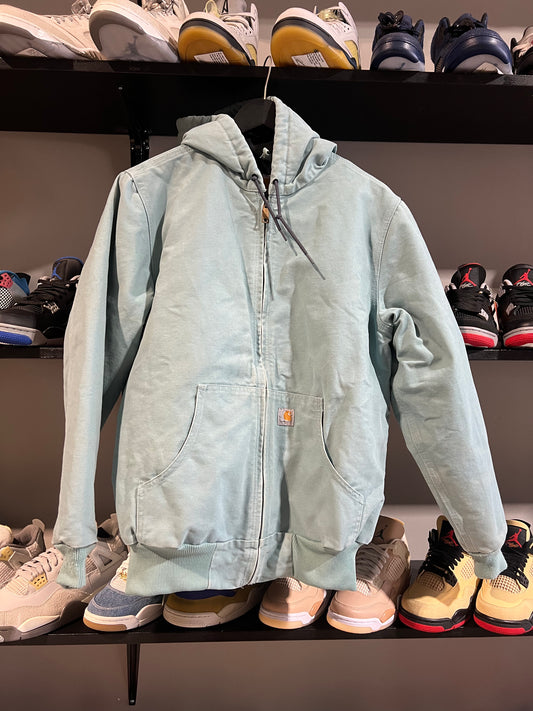 carhartt light teal hooded zipup jacket sz M