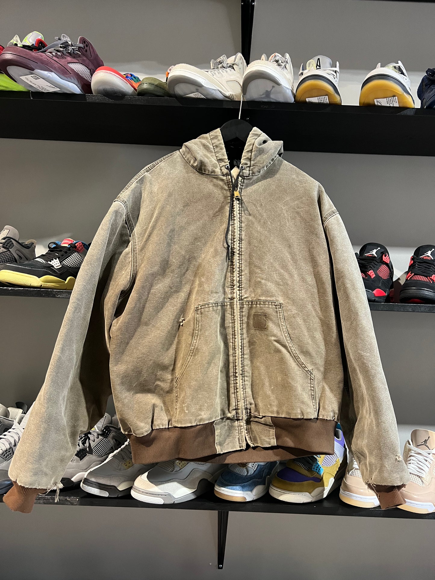carhartt faded olive green hooded zipup jacket sz xl