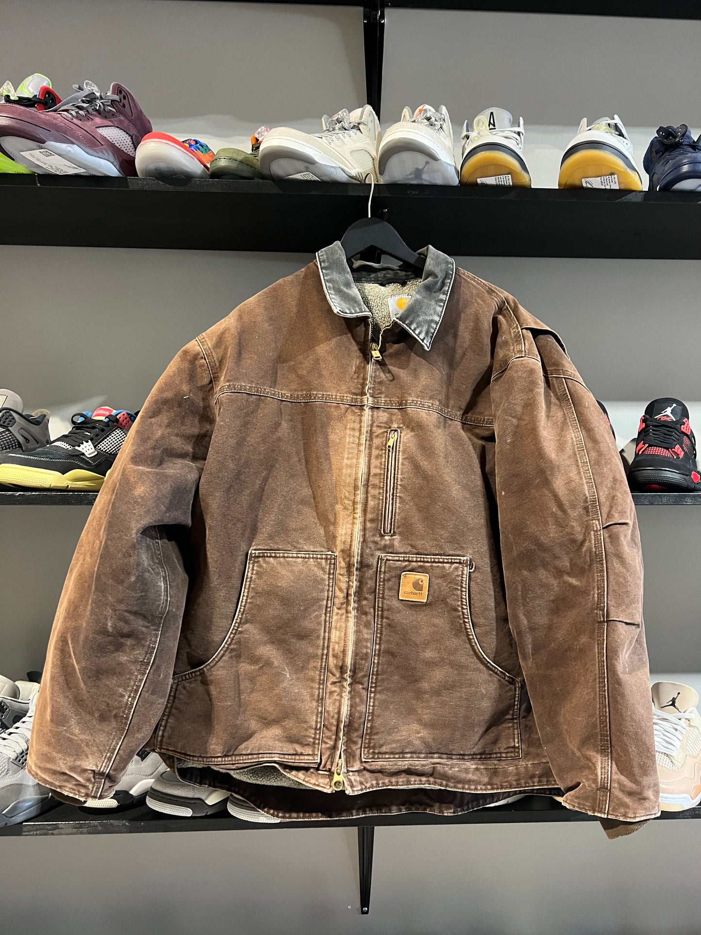 carhartt faded brown black collar jacket sz xxl