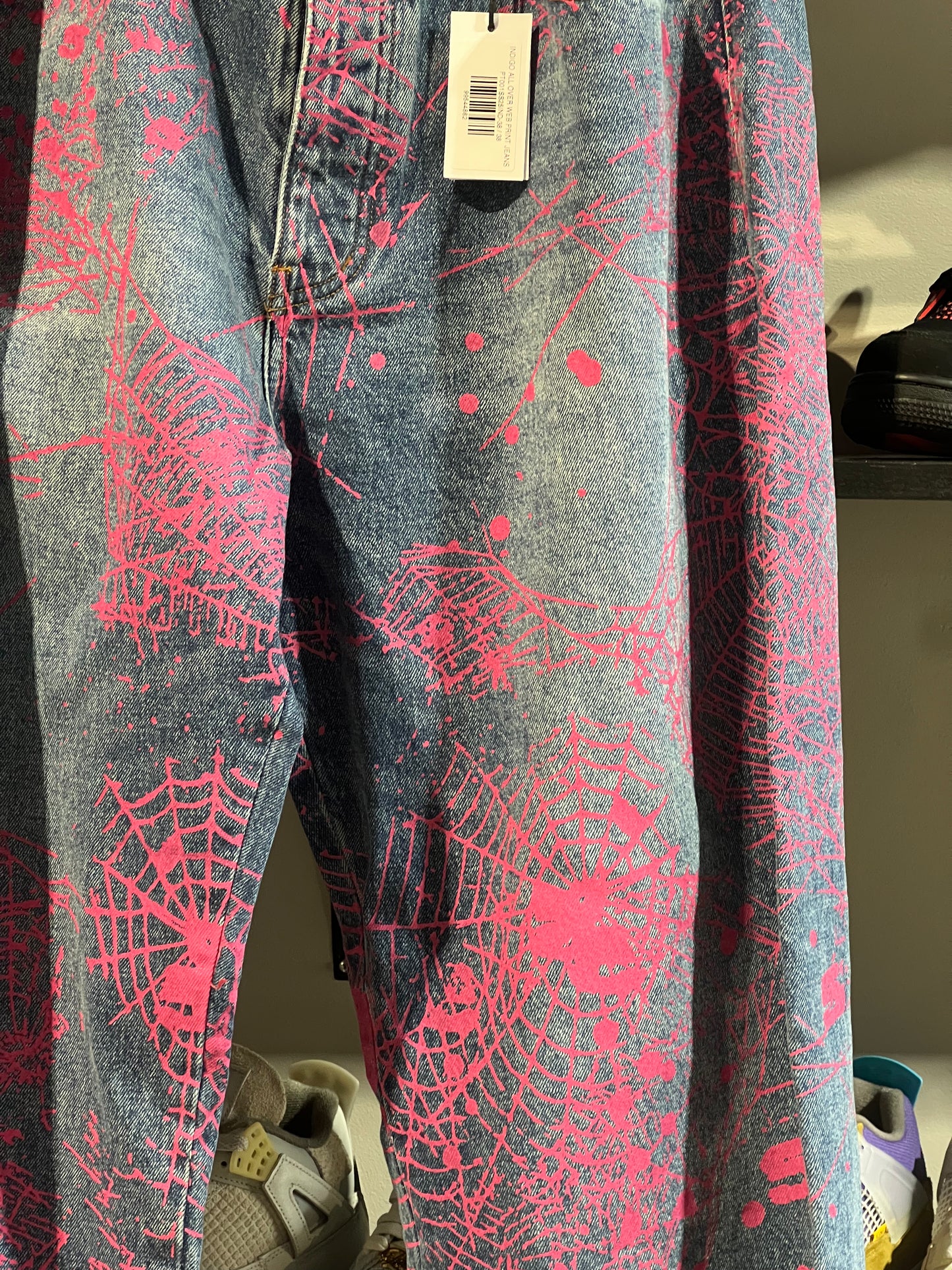 sp5der light wash and pink web denim