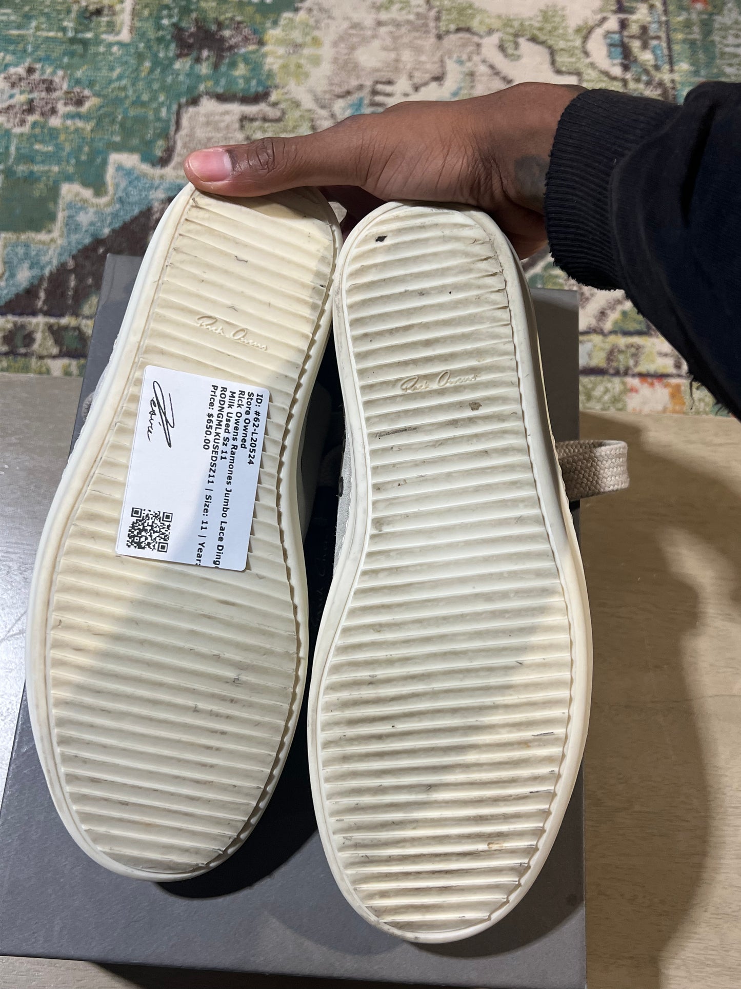 Rick Owens Ramones Jumbo Lace Dinge Milk Used Sz 11