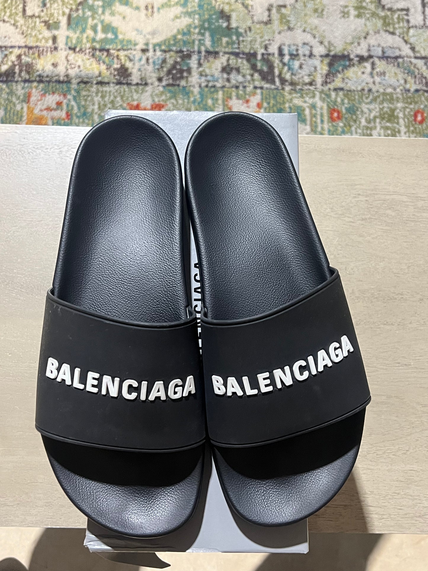 BALENCIAGA slides spell out used sz 12