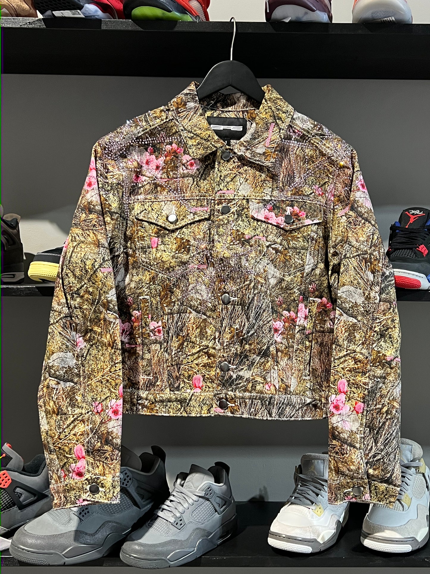 Sp5der real tree rhinestone trucker jacket