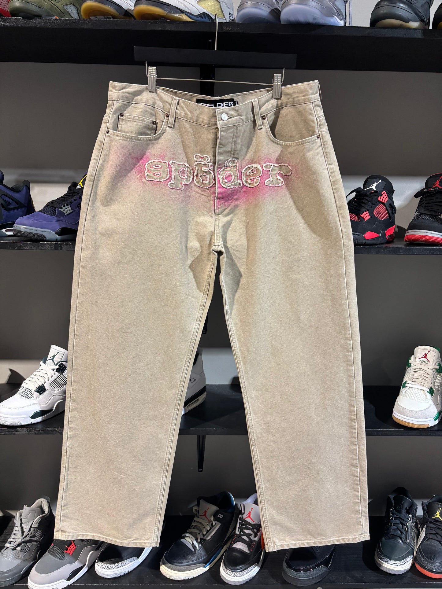 Khaki and Pink Sp5der Pants Sz 38