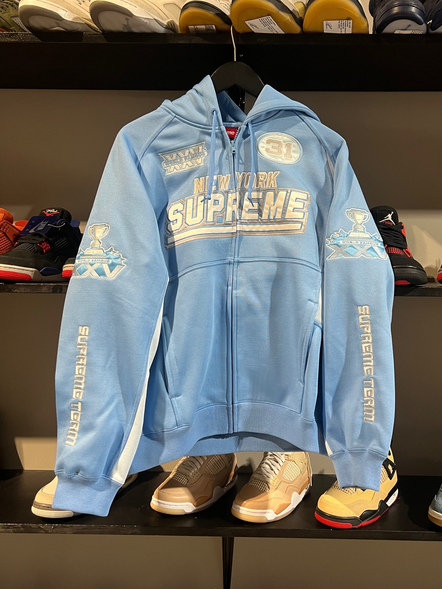Supreme Football Zip Up Hoodie Blue