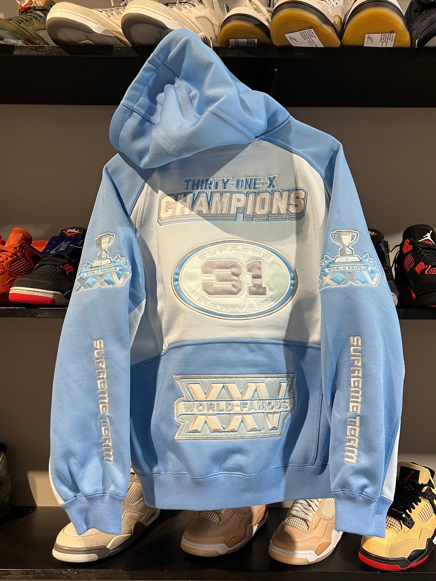 Supreme Football Zip Up Hoodie Blue