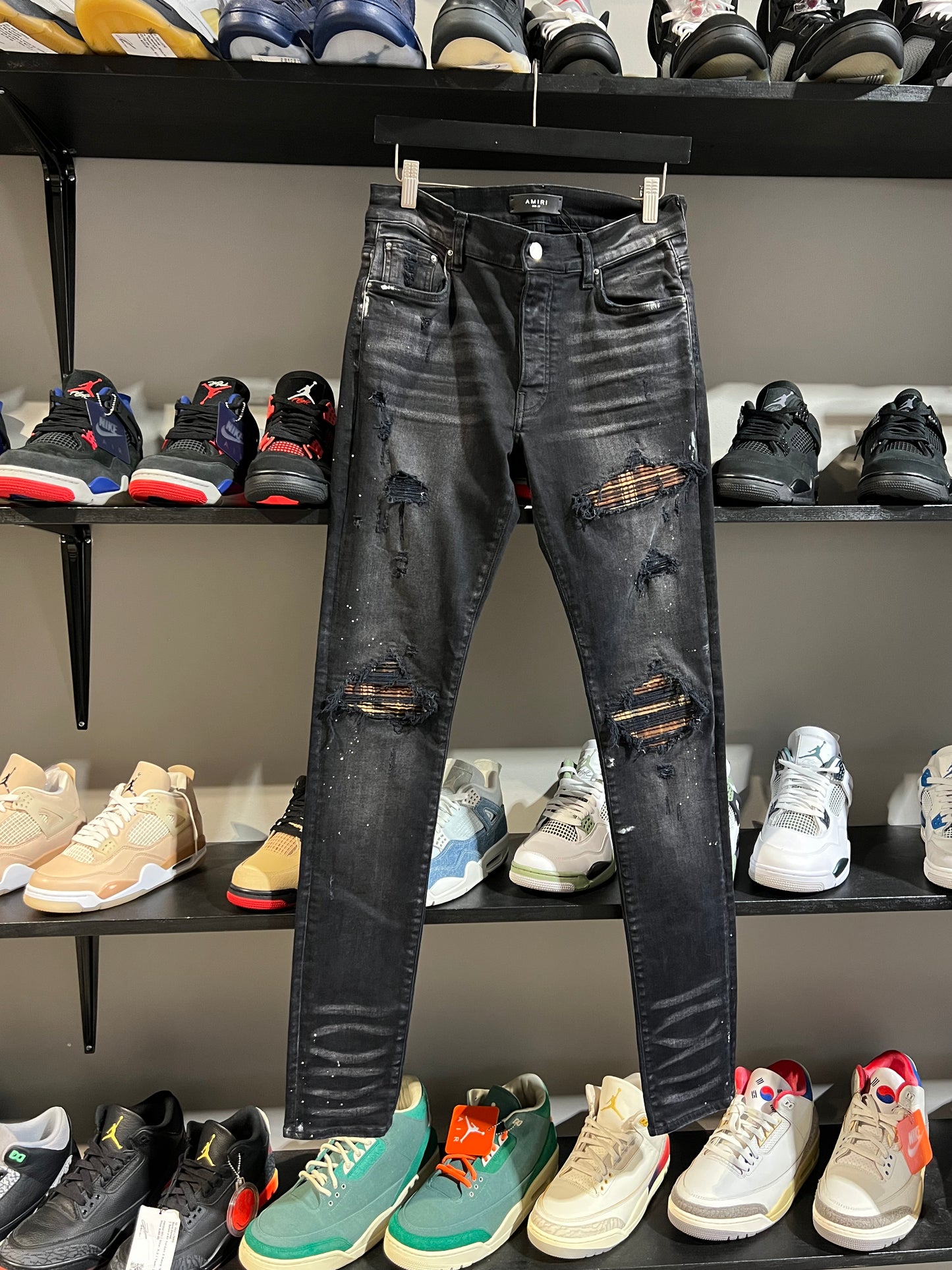 AMIRI MX1 BLACK W BROWN PLAID PATCHES
