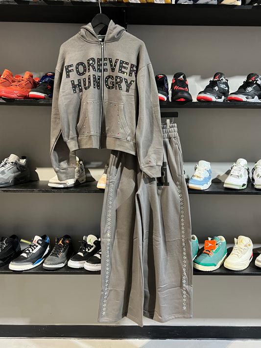 grey forever hungry sweatsuit set