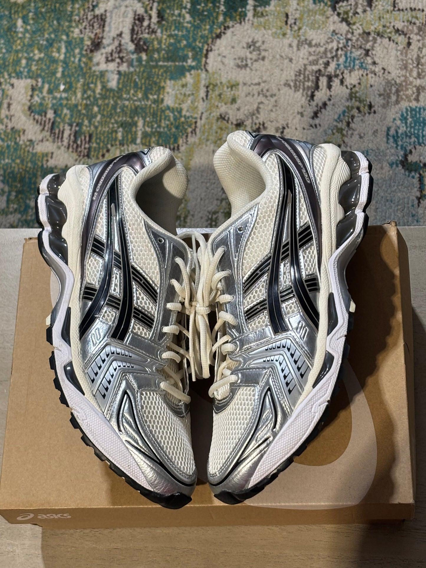 Gel Kayano 14 Silver Cream Used Sz 11.5