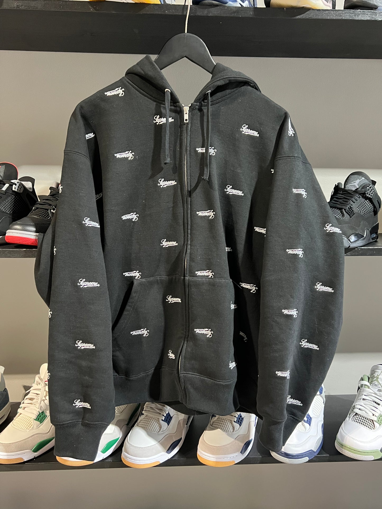 supreme repeat script zip up hooded sweatshirt BLK