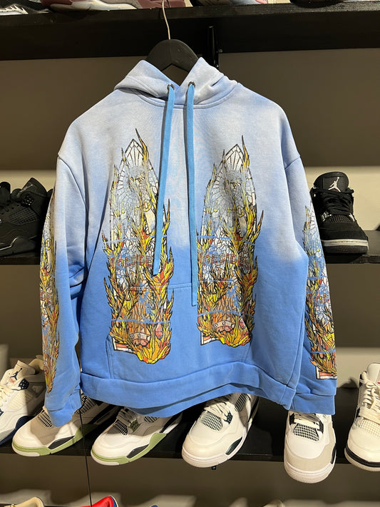 WHO DECIDES WAR FLAME GLASS HOODIE BLUE