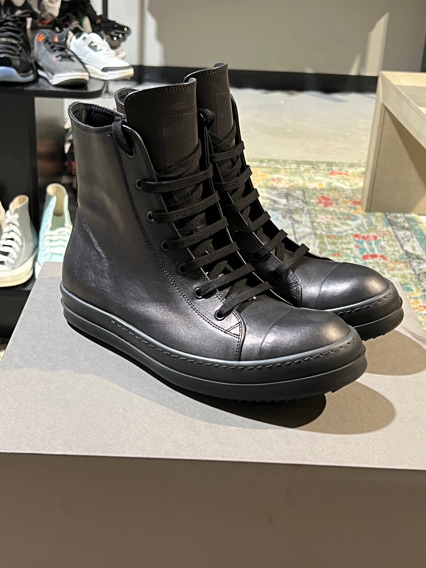 Rick Owens Ramones High Top Triple Black Used Sz 10.5