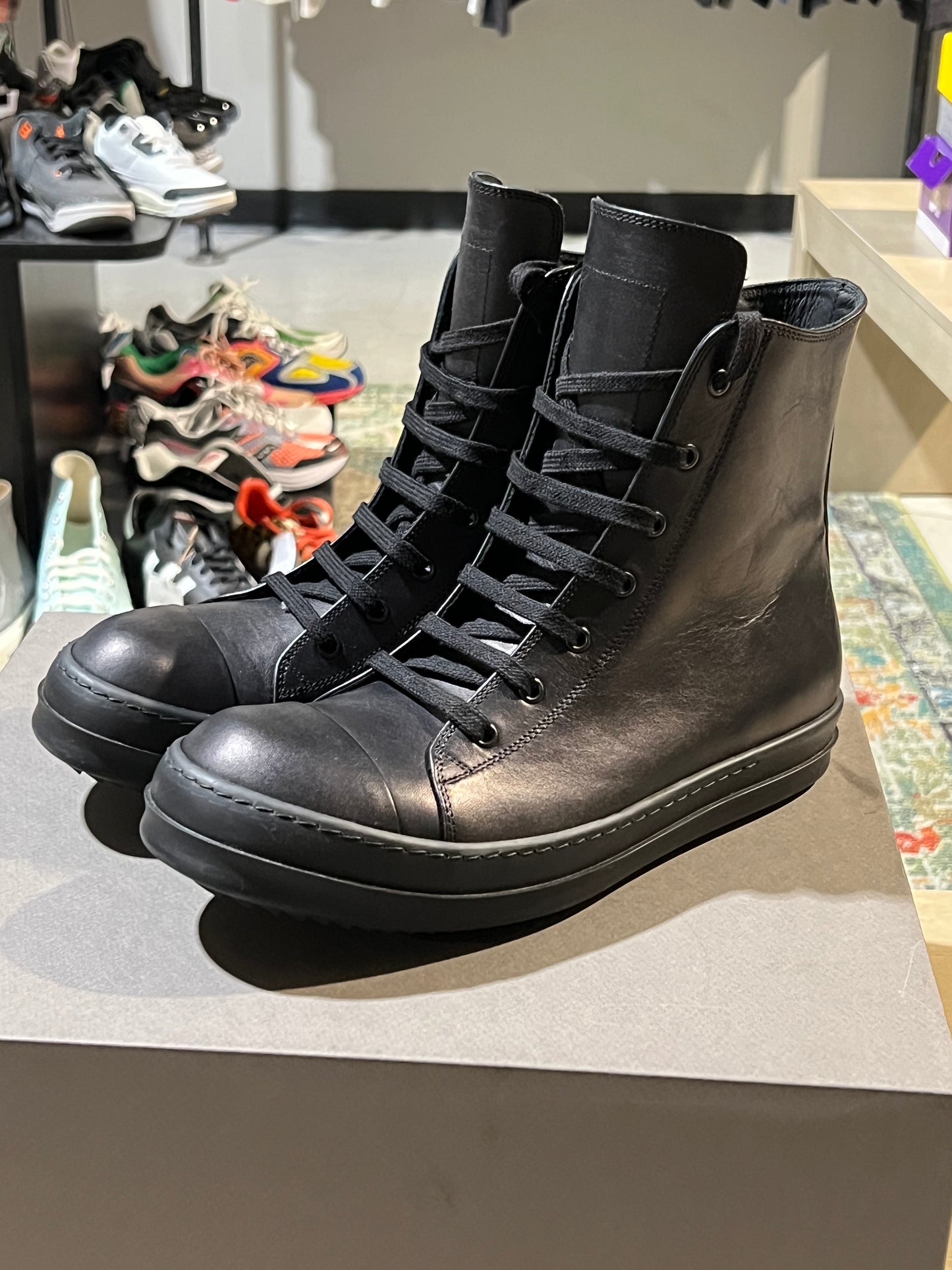 Rick Owens Ramones High Top Triple Black Used Sz 10.5