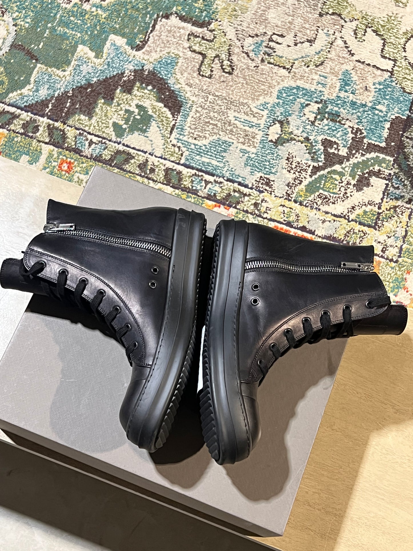 Rick Owens Ramones High Top Triple Black Used Sz 10.5