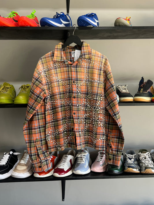 Vale Web Rhinestone Flannel Green Orange